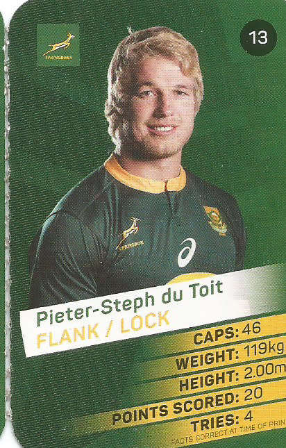 PETER-STEPH DU TOIT - 2019 RUGBY WORLD CUP CHAMPIONS - 2019 Pick & Pay RWC COLLECTION CARD 13