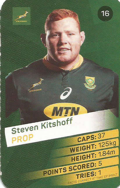 STEVEN KITSHOFF - 2019 RUGBY WORLD CUP CHAMPIONS - 2019 Pick & Pay RWC COLLECTION CARD 16