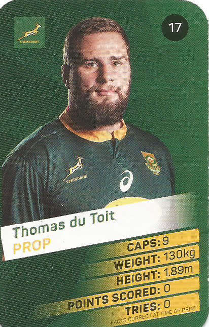THOMAS DU TOIT - 2019 RUGBY WORLD CUP CHAMPIONS - 2019 Pick & Pay RWC COLLECTION CARD 17