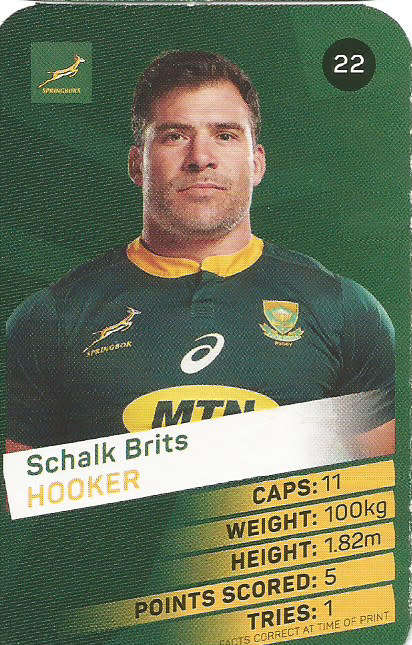 SCHALK BRITS - 2019 RUGBY WORLD CUP CHAMPIONS - 2019 Pick and Pay RWC COLLECTION CARD 22