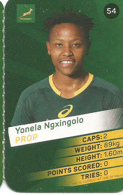 YONELA NGXINGOLO -  2019 Pick n Pay Rugby World Cup COLLECTION CARD 54