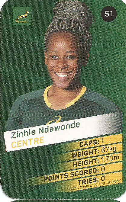 ZINHLE NDAWONDE -  2019 Pick n Pay Rugby World Cup  COLLECTION CARD 51