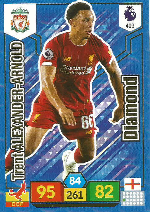 TRENT ALEX. ARNOLD - EPL ADRENALYN XL 2019/20 - BLUE FOIL "DIAMOND" TRADING CARD 409