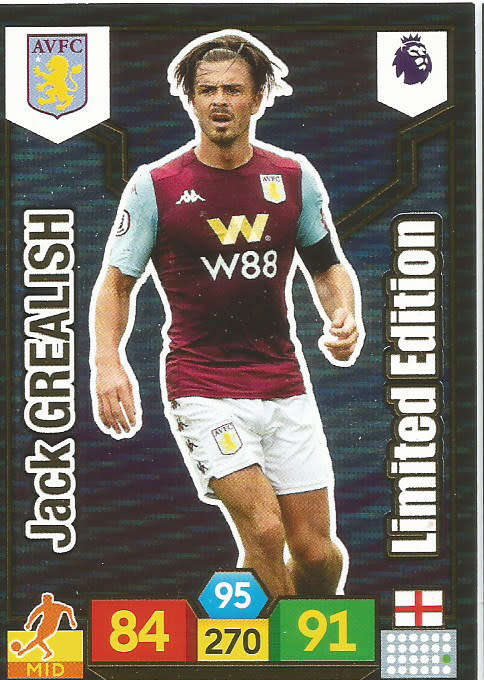 JACK GREALISH - EPL ADRENALYN XL 2019/20 - "LIMITED EDITION" TRADING CARD
