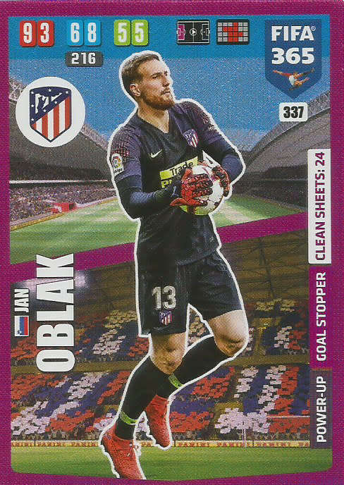 JAN OBLAK - FIFA 365 2020 EDITION -  - PURPLE FOIL `GOAL STOPPER` TRADING CARD 337