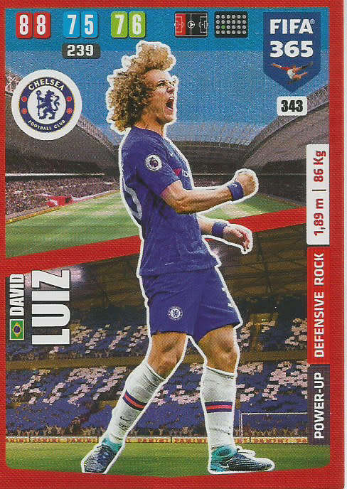 DAVID LUIZ - FIFA 365 2020 EDITION -  - RED FOIL `DEFENSIVE ROCK` TRADING CARD 343