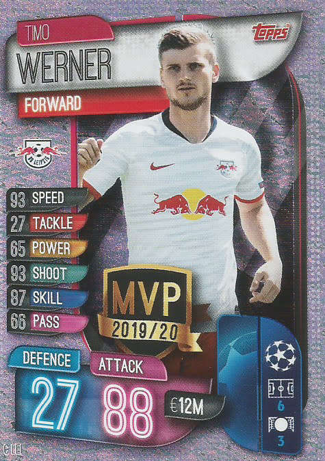 TIMO WERNER - CHAMPIONS LEAGUE 2019/20 -  SILVER FOIL "MVP" TRADING CARD - C LEI