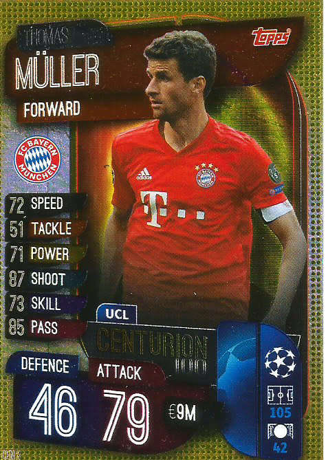 THOMAS MULLER - CHAMPIONS LEAGUE 2019/20 -  GOLD FOIL "CENTURION" TRADING CARD