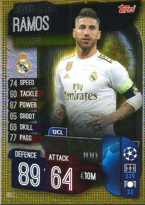 SERGIO RAMOS - CHAMPIONS LEAGUE 2019/20 -  GOLD "CENTURION" FOIL TRADING CARD