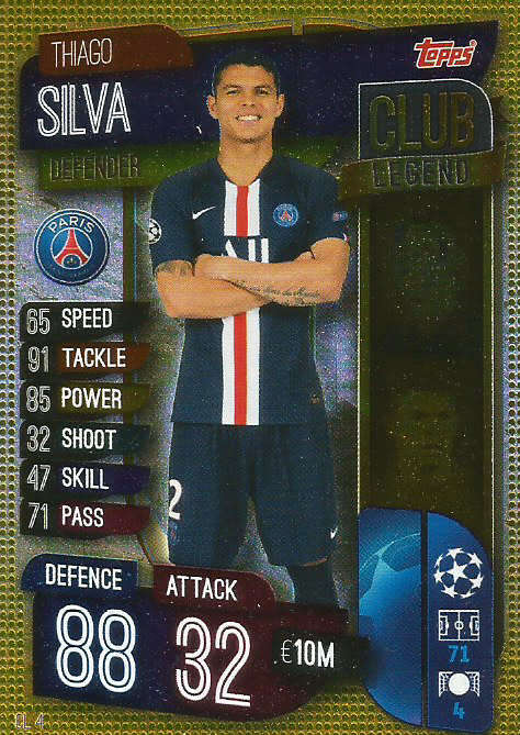 THIAGO SILVA - CHAMPIONS LEAGUE 2019/20 -  GOLD "CLUB LEGEND" FOIL TRADING CARD