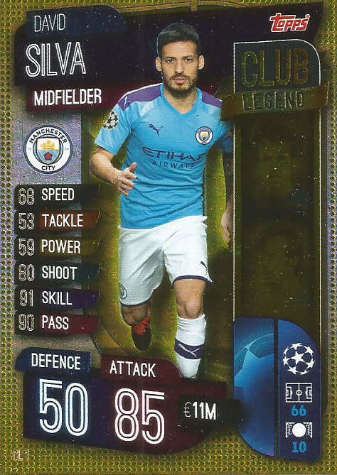 DAVID SILVA - CHAMPIONS LEAGUE 2019/20 -  GOLD FOIL "CLUB LEGEND" TRADING CARD CL 1