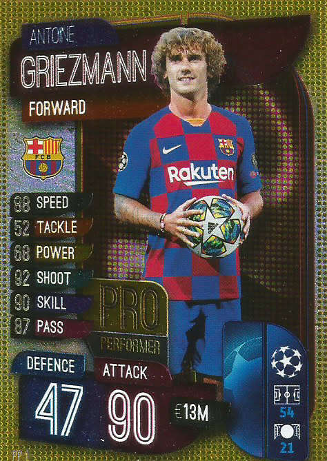 A. GRIEZMANN - CHAMPIONS LEAGUE 2019/20 -  GOLD FOIL "PRO PERFORMER" TRADING CARD - PP1