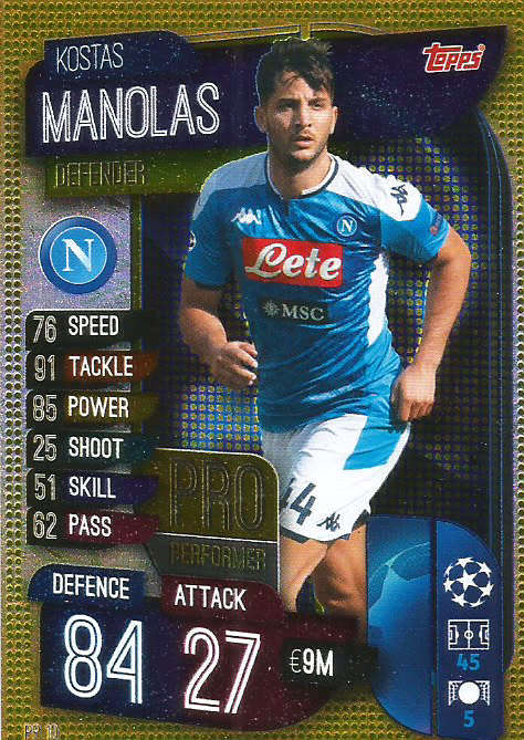 KOSTAS MANOLAS - CHAMPIONS LEAGUE 2019/20 -  GOLD FOIL "PRO PERFORMER" TRADING CARD PP10