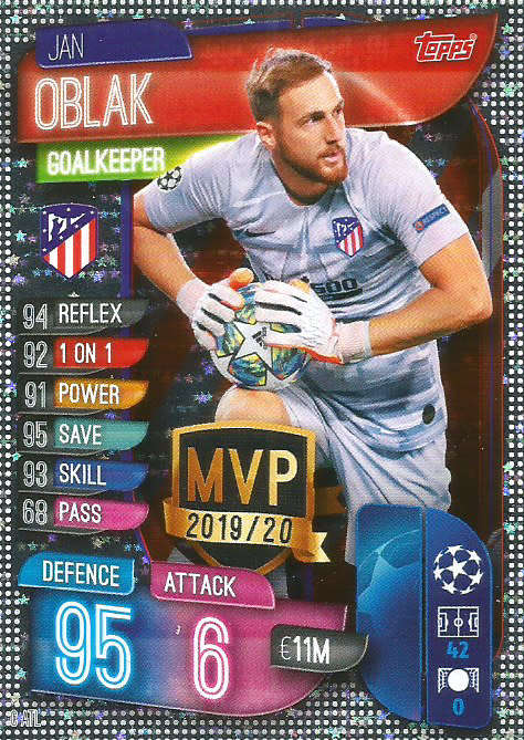 JAN OBLAK - CHAMPIONS LEAGUE 2019/20 -  SILVER FOIL "MVP" TRADING CARD - C ATL