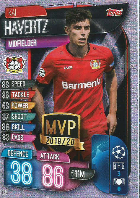 KAI HAVERTZ - CHAMPIONS LEAGUE 2019/20 -  SILVER FOIL "MVP" TRADING CARD - C LEV
