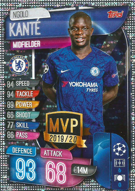 NGOLO KANTE - CHAMPIONS LEAGUE 2019/20 -  SILVER FOIL "MVP" TRADING CARD