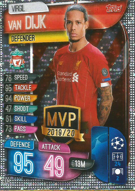 VIRGIL VAN DIJK - CHAMPIONS LEAGUE 2019/20 -  SILVER FOIL "MVP" TRADING CARD - C LIV