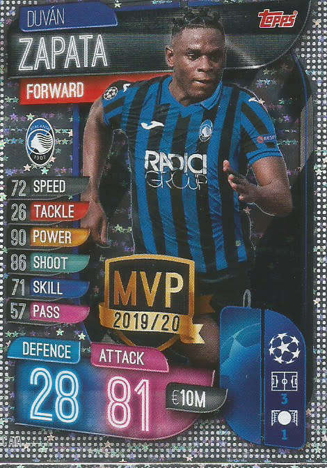 DUVAN ZAPATA - CHAMPIONS LEAGUE 2019/20 -  SILVER FOIL "MVP" TRADING CARD