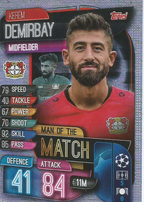 K. DEMIRBAY - CHAMPIONS LEAGUE 2019/20 -  SILVER FOIL "MAN of the MATCH" TRADING CARD