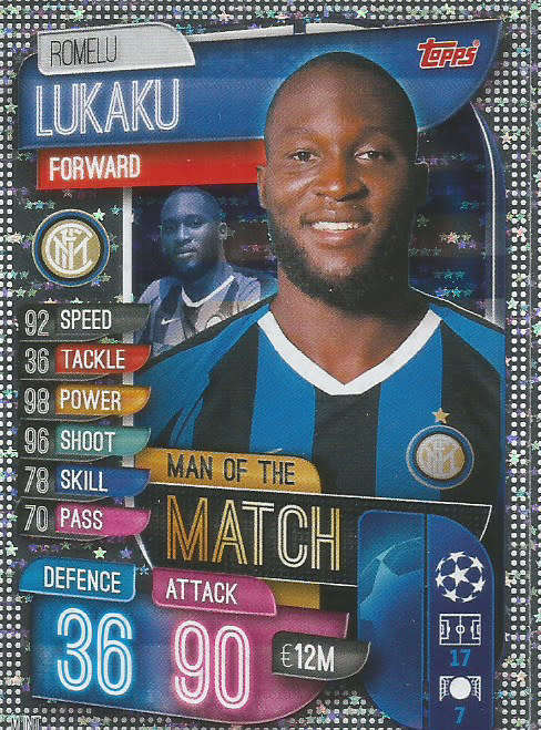 ROMELU LUKAKU - CHAMPIONS LEAGUE 2019/20 -  SILVER FOIL "MAN of the MATCH" TRADING CARD - M INT