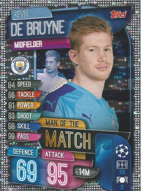 KEVIN DE BRUYNE - TOPPS CHAMPIONS LEAGUE 2019/20 -  SILVER FOIL `MAN of the MATCH` TRADING CARD
