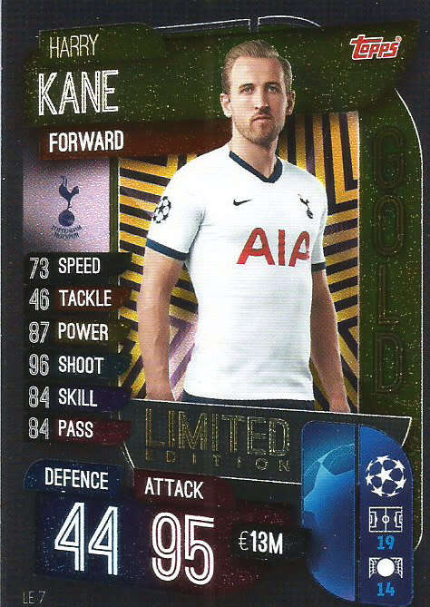 HARRY KANE - CHAMPIONS LEAGUE 2019/20 -  GOLD FOIL "LIMITED EDITION" TRADING CARD