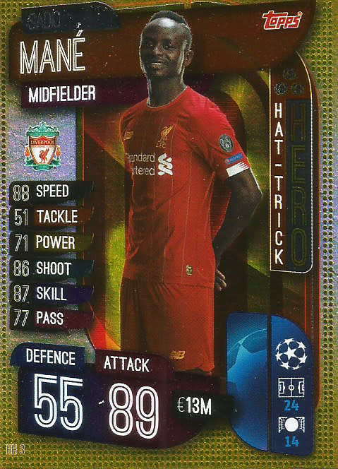 SADIO MANE - CHAMPIONS LEAGUE 2019/20 -  GOLD FOIL "HAT TRICK HERO" TRADING CARD