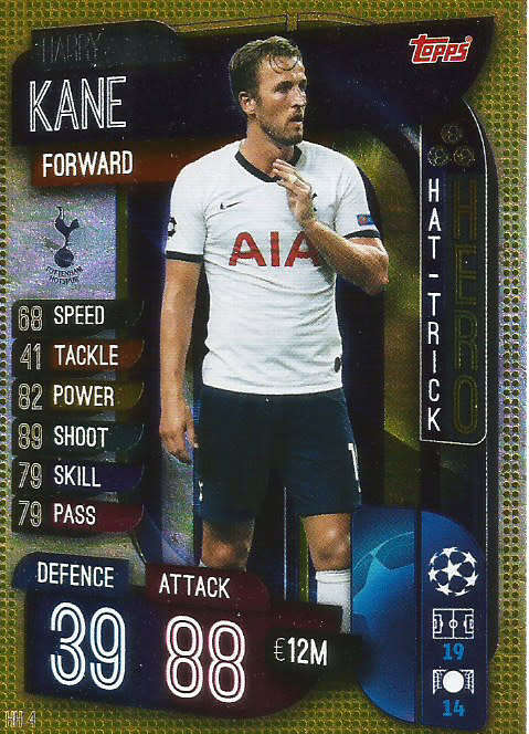 HARRY KANE - CHAMPIONS LEAGUE 2019/20 -  GOLD FOIL "HAT TRICK HERO" TRADING CARD