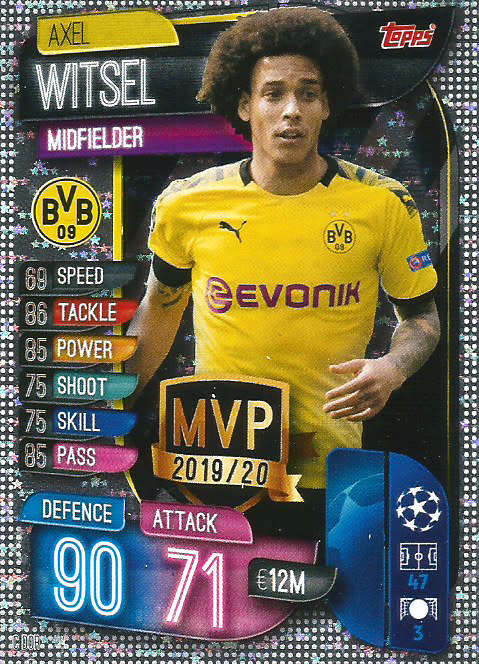 AXEL WITSEL - CHAMPIONS LEAGUE 2019/20 -  SILVER FOIL "MVP" TRADING CARD - C DOR