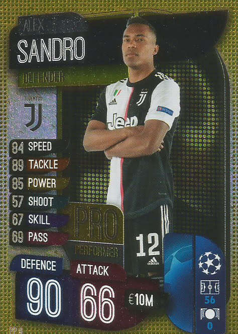 ALEX SANDRO - CHAMPIONS LEAGUE 2019/20 -  GOLD FOIL "PRO PERFORMER" TRADING CARD - PP9