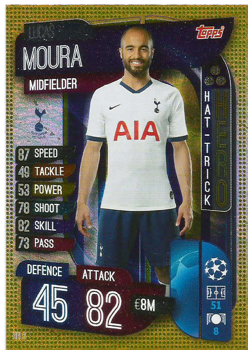 LUCAS MOURA - CHAMPIONS LEAGUE 2019/20 -  GOLD FOIL "HAT TRICK HERO" TRADING CARD