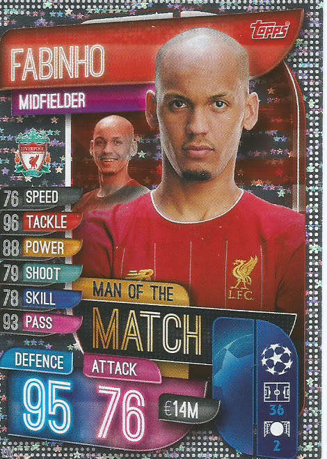 FABINHO - CHAMPIONS LEAGUE 2019/20 -  SILVER FOIL "MAN of the MATCH" TRADING CARD - M LIV
