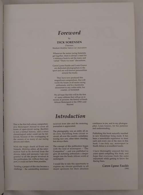 MOTORSPORT - RACELINES - COMPREHENSIVE GUIDE on SOUTH AFRICAN MOTORSPORT 1990 - by FAULDS