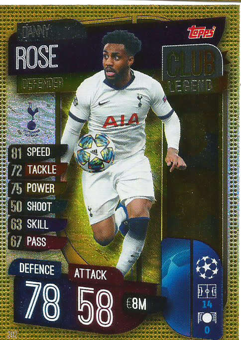 DANNY ROSE - TOTTENHAM HOTSPURS  - CHAMPIONS LEAGUE 2019/20 -  GOLD FOIL "CLUB LEGEND" TRADING CARD
