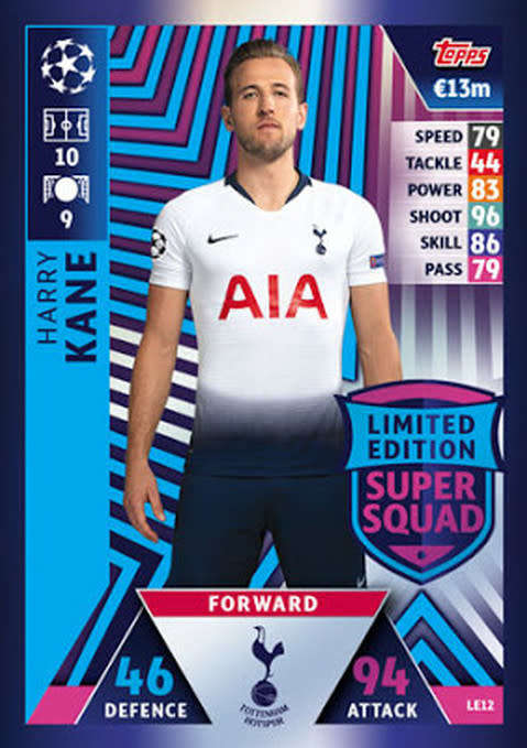 HARRY KANE - CHAMPIONS LEAGUE 2018/19 -  "SUPER SQUAD LIMITED EDITION" FOIL TRADING CARD LE12
