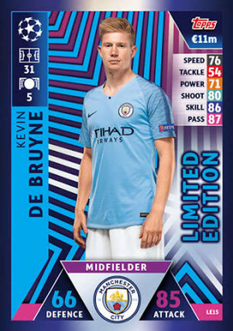 KEVIN DE BRUYNE - CHAMPIONS LEAGUE 2018/19 - `SUPER SQUAD LIMITED EDITION` FOIL TRADING CARD LE15