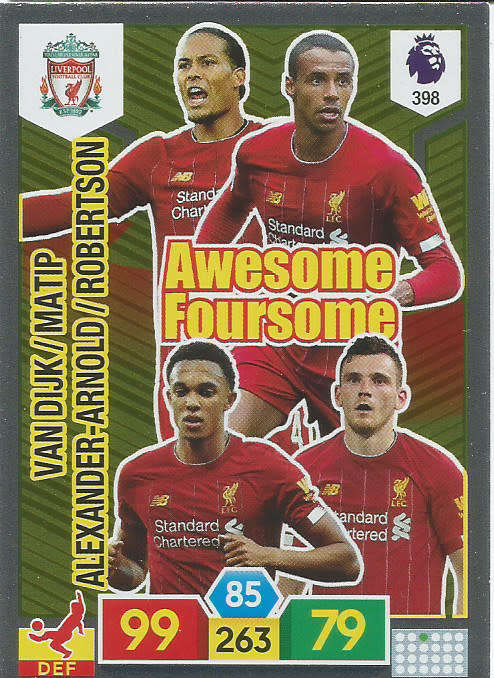 LIVERPOOL FC  - EPL ADRENALYN XL 2019/20 - FOIL "AWESOME FOURSOME" TRADING CARD 398