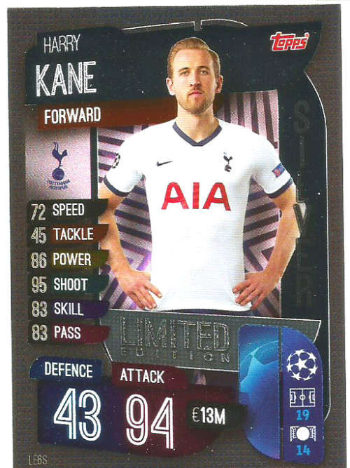 HARRY KANE - CHAMPIONS/EUROPA LEAGUE 2019/20 -  SILVER FOIL "LIMITED EDITION" TRADING CARD