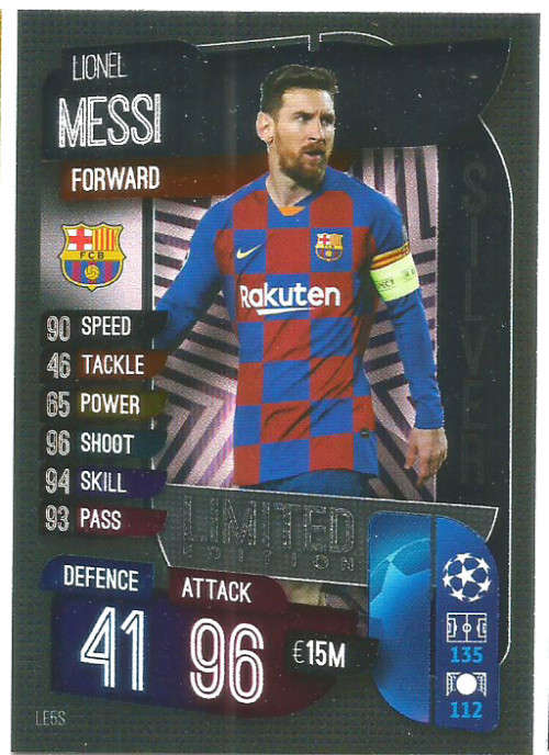 LIONEL MESSI - CHAMPIONS/EUROPA LEAGUE 2019/20 -  SILVER FOIL "LIMITED EDITION" TRADING CARD