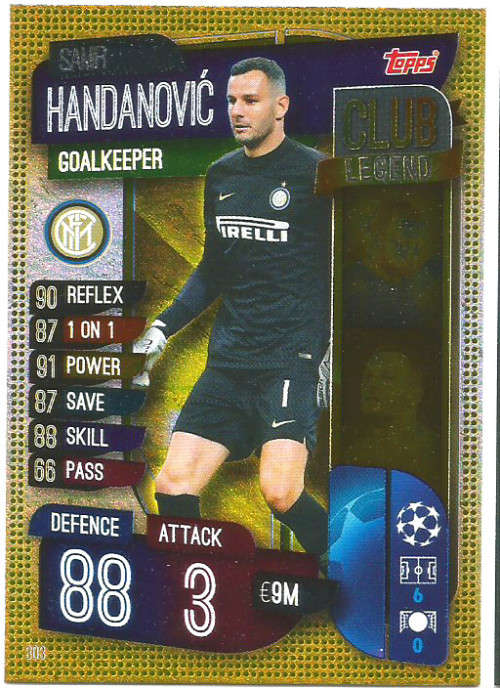 SAMIR HANDANOVIC -INTER MILAN - CHAMPIONS/EUROPA LEAGUE 2019/20 -  GOLD "CLUB LEGEND" TRADING CARD