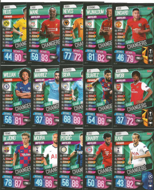 GAME CHANGERS - CHAMPIONS/EUROPA LEAGUE 2019/20 -  COMPLETE SET of 15 FOIL TRADING CARDS