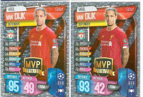 VIRGIL VAN DIJK - CHAMPIONS/EUROPA LEAGUE 2019/20 -  SILVER FOIL "MVP" TRADING CARD VARIATION