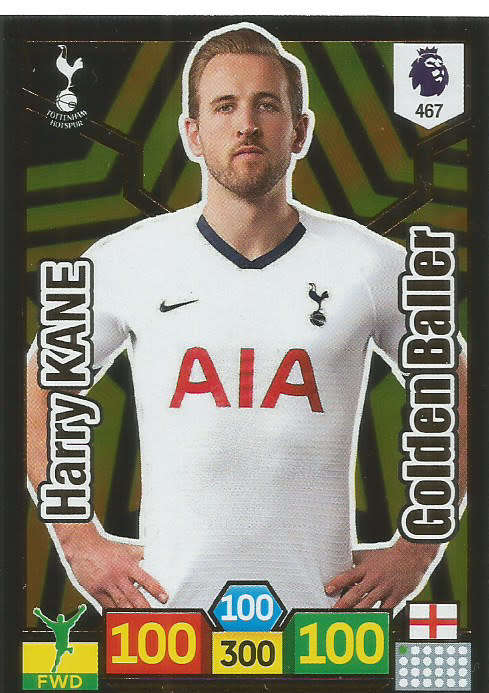 HARRY KANE - ENGLISH PREMIER LEAGUE 2019/2020 - RARE GOLD `GOLDEN BALLER` TRADING CARD 467