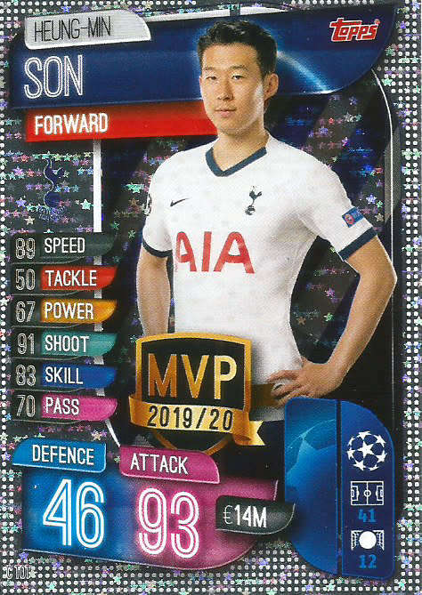 HEUNG-MIN SON - CHAMPIONS LEAGUE 2019/20 -  SILVER FOIL "MVP" TRADING CARD - C TOT