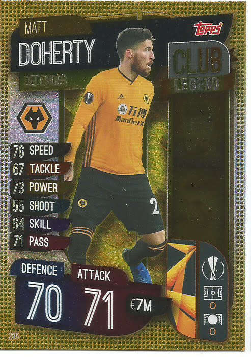 MATT DOHERTY - WOLVES - CHAMPIONS/EUROPA LEAGUE 2019/20 -  GOLD "CLUB LEGEND" TRADING CARD