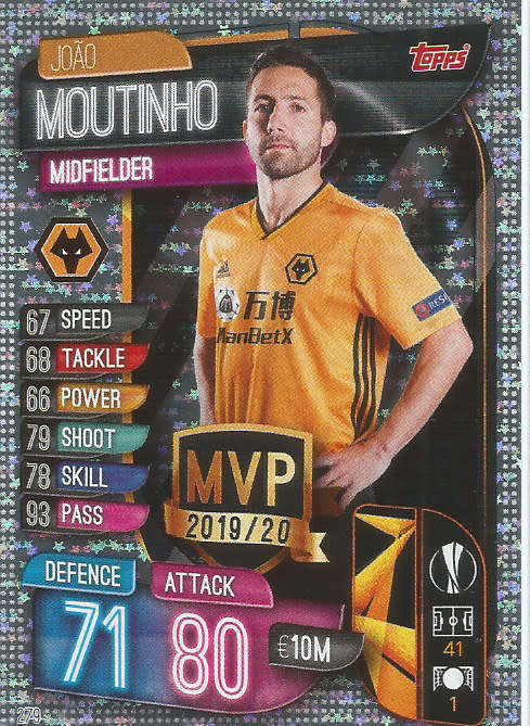 JOAO MOUTINHO - WOLVES - CHAMP/EUROPA LEAGUE 2019/20 -  SILVER FOIL "MVP" CARD