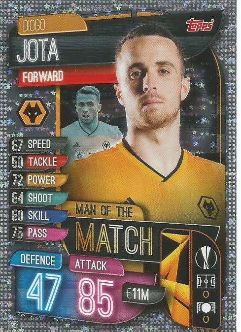 DIOGO JOTA - WOLVES - CHAMP/EUROPA LEAGUE 2019/20 -  SILVER FOIL "MAN of the MATCH" CARD