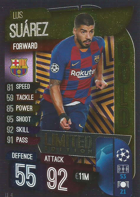 LUIS SUAREZ - CHAMPIONS LEAGUE 2019/20 -  GOLD FOIL "LIMITED EDITION" TRADING CARD LE4