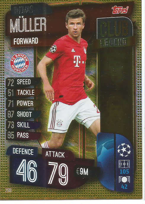 THOMAS MULLER - BAYERN MUNCHEN - CHAMPIONS/EUROPA LEAGUE 2019/20 -  GOLD "CLUB LEGEND" TRADING CARD