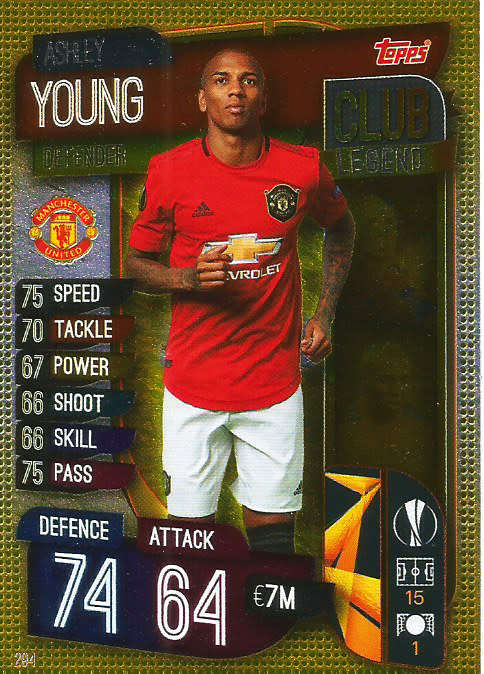 ASHLEY YOUNG - MAN. UNITED - CHAMPIONS/EUROPA LEAGUE 2019/20 -  GOLD "CLUB LEGEND" TRADING CARD